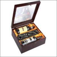 Винный набор "Коллекция": термометр, металлическая пробка, воротничок на бутылку, штопор-открывалка и устройство для аккуратного розлива в деревянной коробке с отделениями для двух бутылок